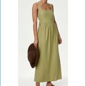 Marks & Spencer Linen Midaxi Dress - Onyx Green - US 18 / UK 22